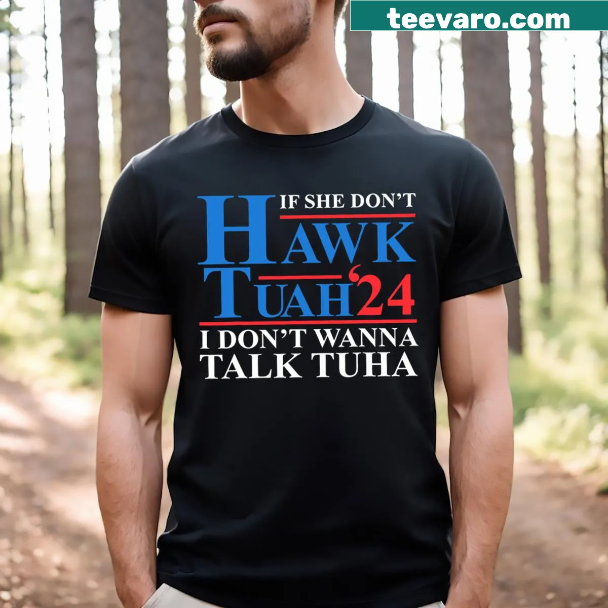 Cheeky T-shirt featuring the saying about Hawk Tuah — on a men's t-shirt