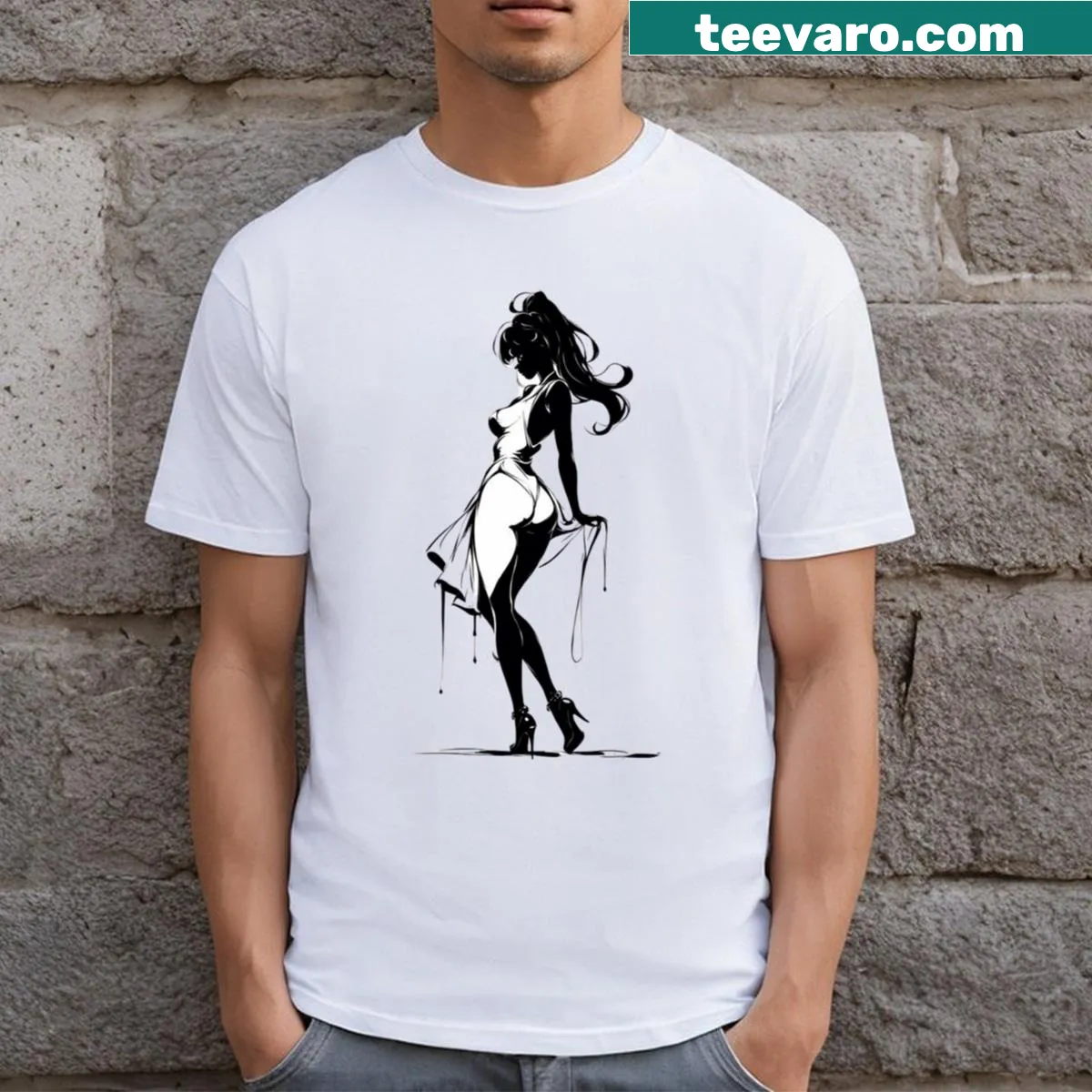 Creative T-shirt featuring an illustration of a woman — on a men's t-shirt