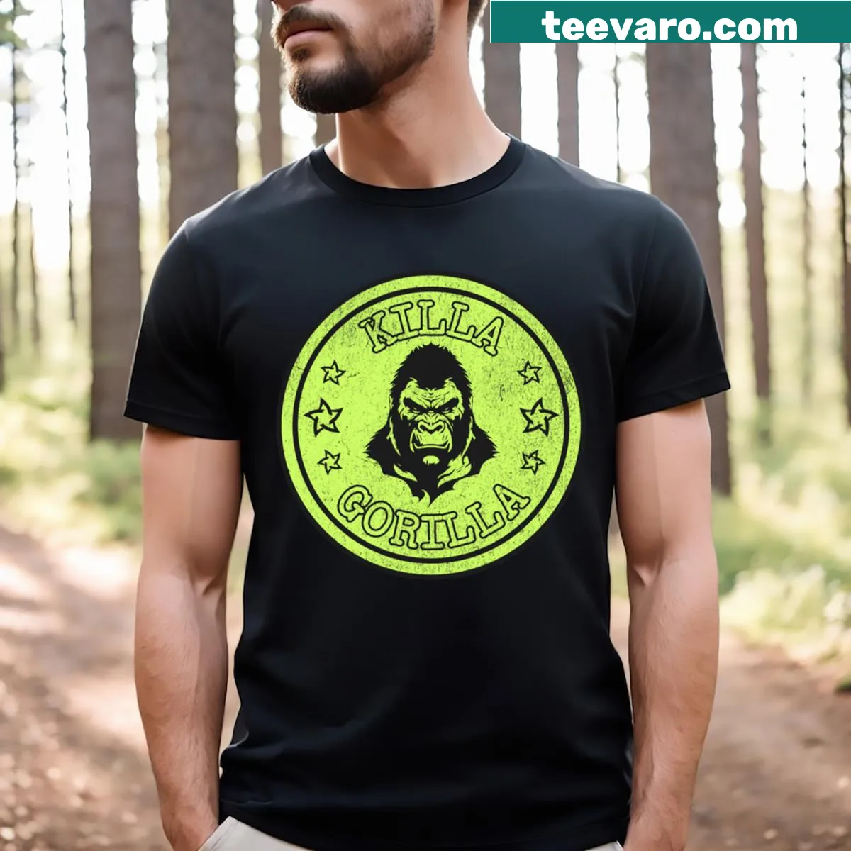 Humorous Killa Gorilla T-shirt with playful illustration — on a men's t-shirt