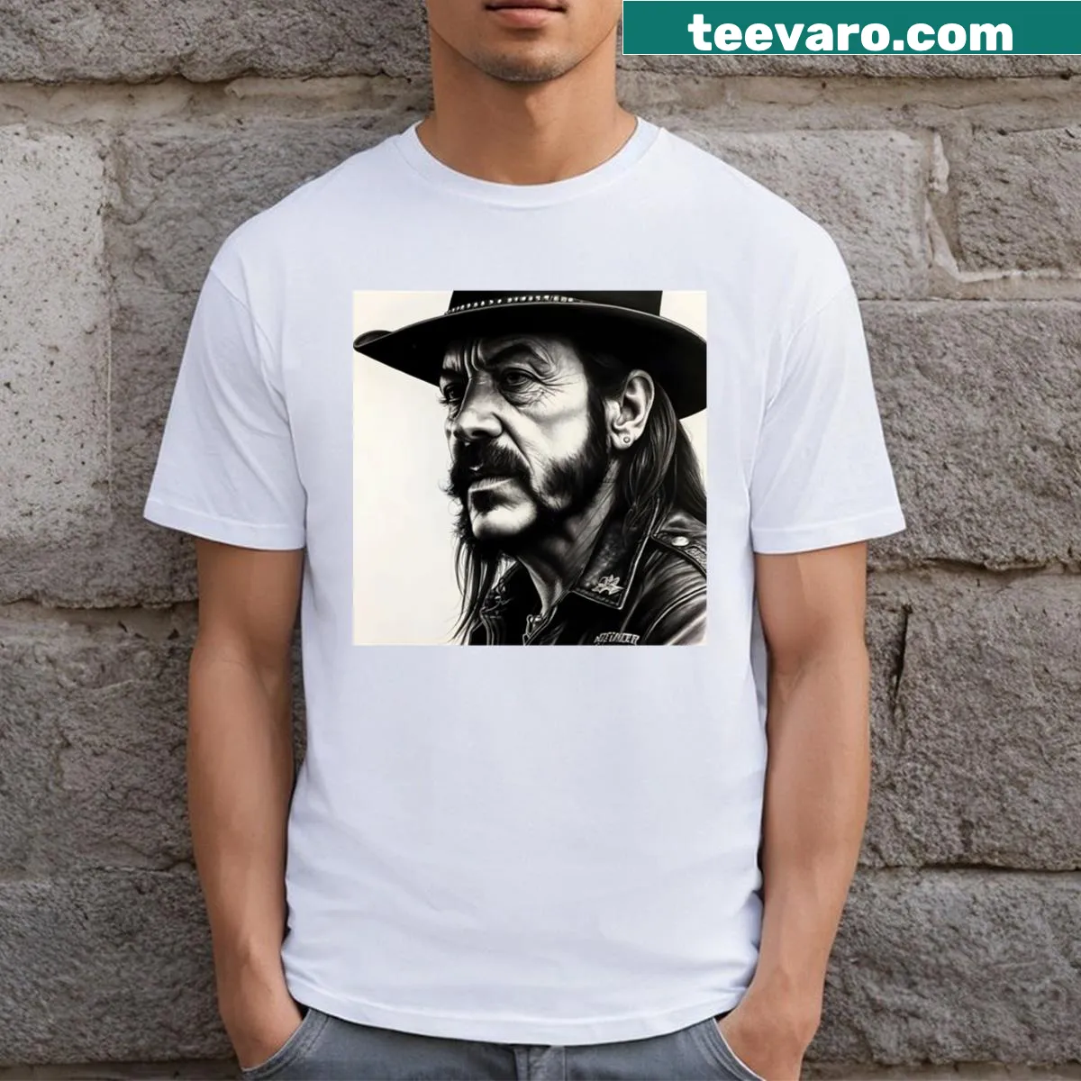 Tribute t-shirt featuring an artistic illustration of Lemmy Kilmister — on a men's t-shirt