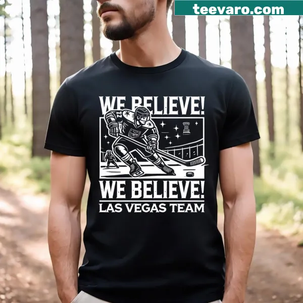 Illustrated 'We Believe!' slogan with hockey theme