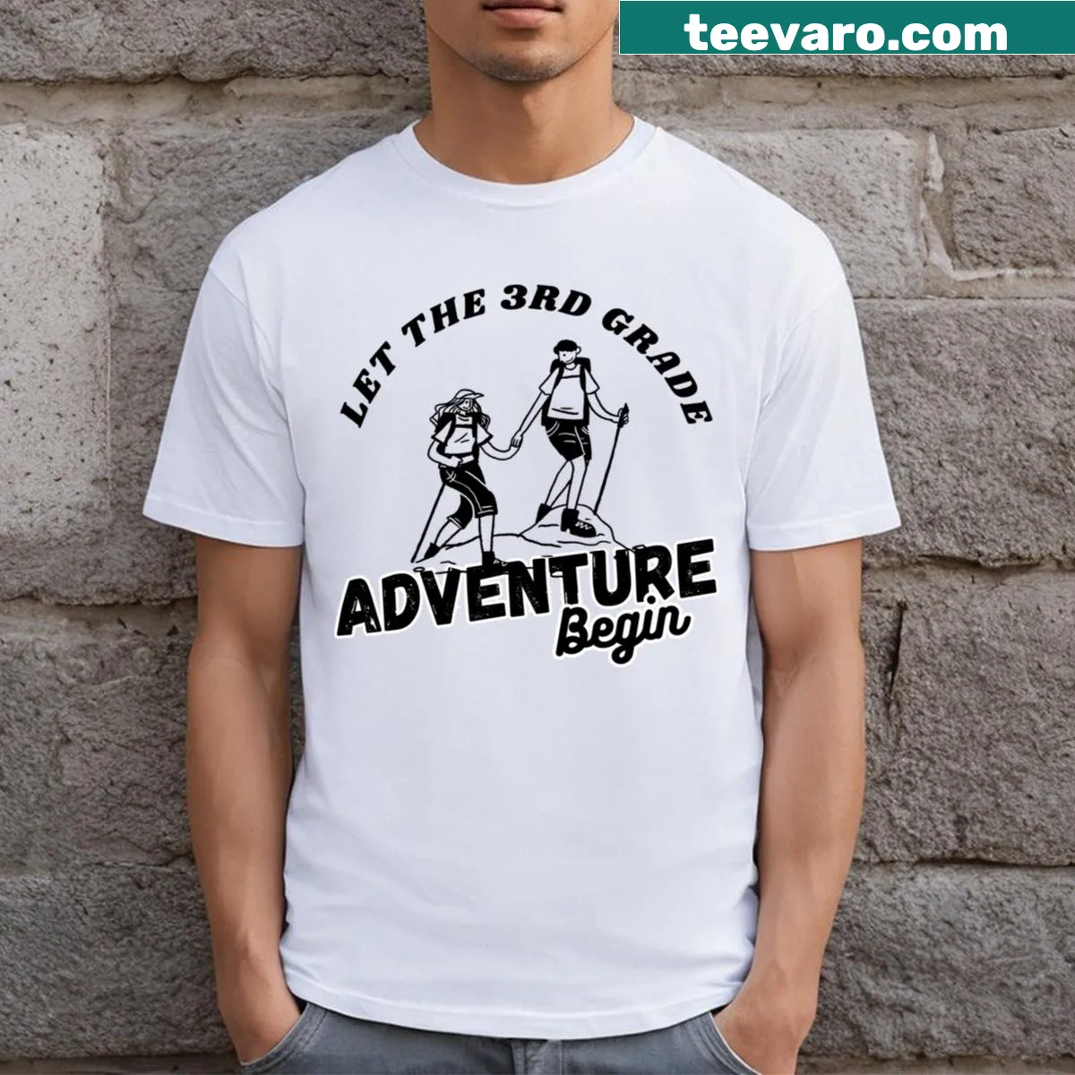 T-shirt featuring 'Let The 3rd Grade Adventure Begin' with playful graphics — on a men's t-shirt