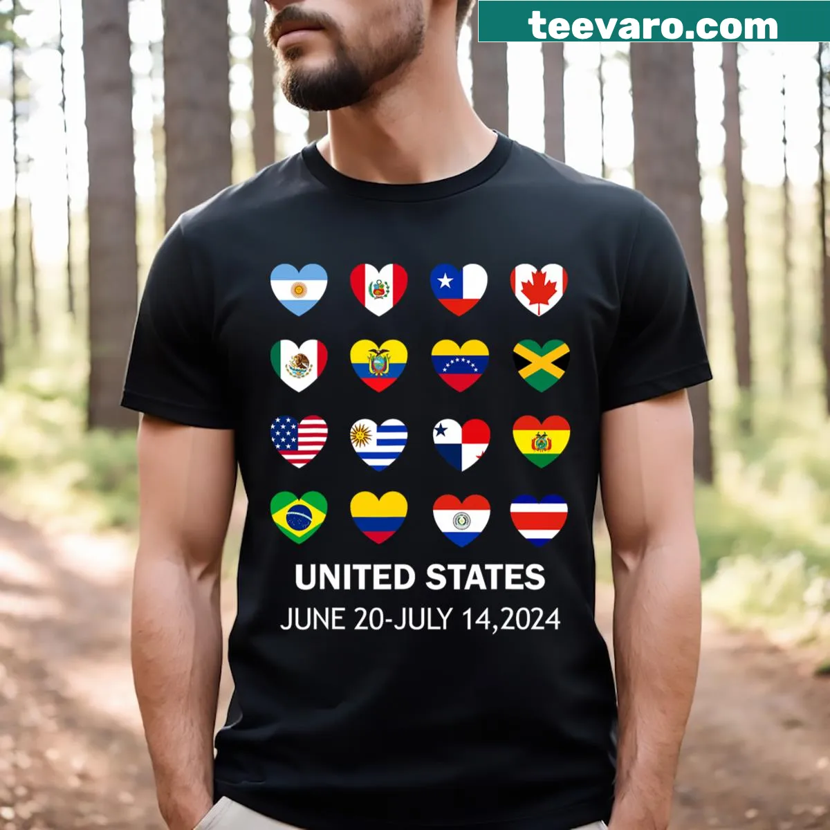 T-shirt featuring flags of countries in Copa 2024 — on a men's t-shirt