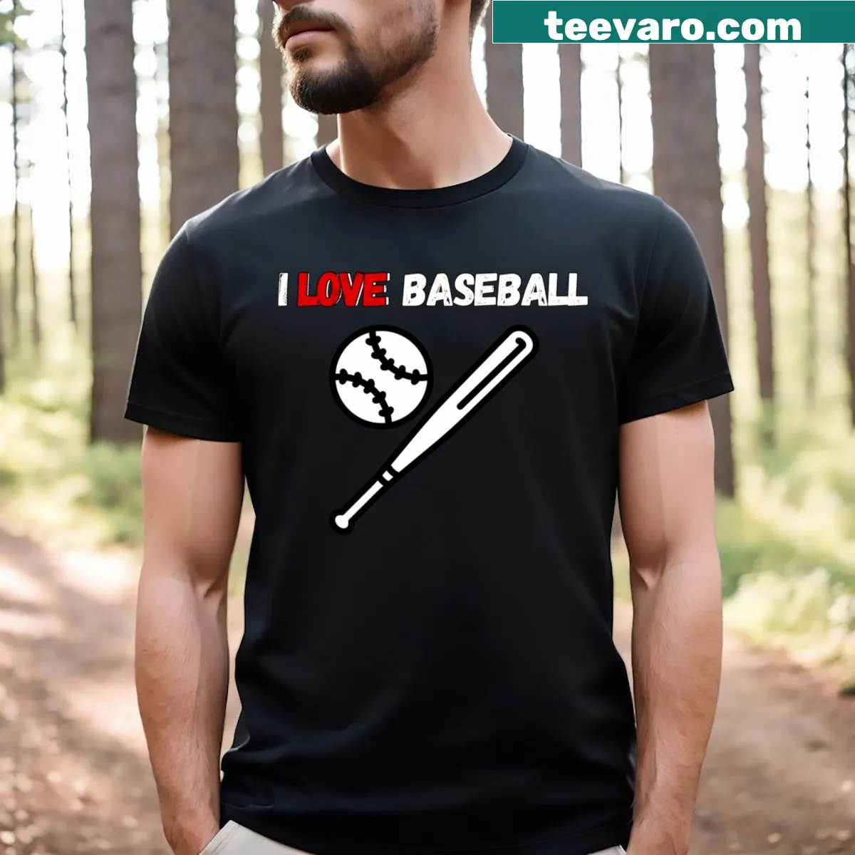 Typography T-shirt with 'Love For Baseball' design — on a men's t-shirt