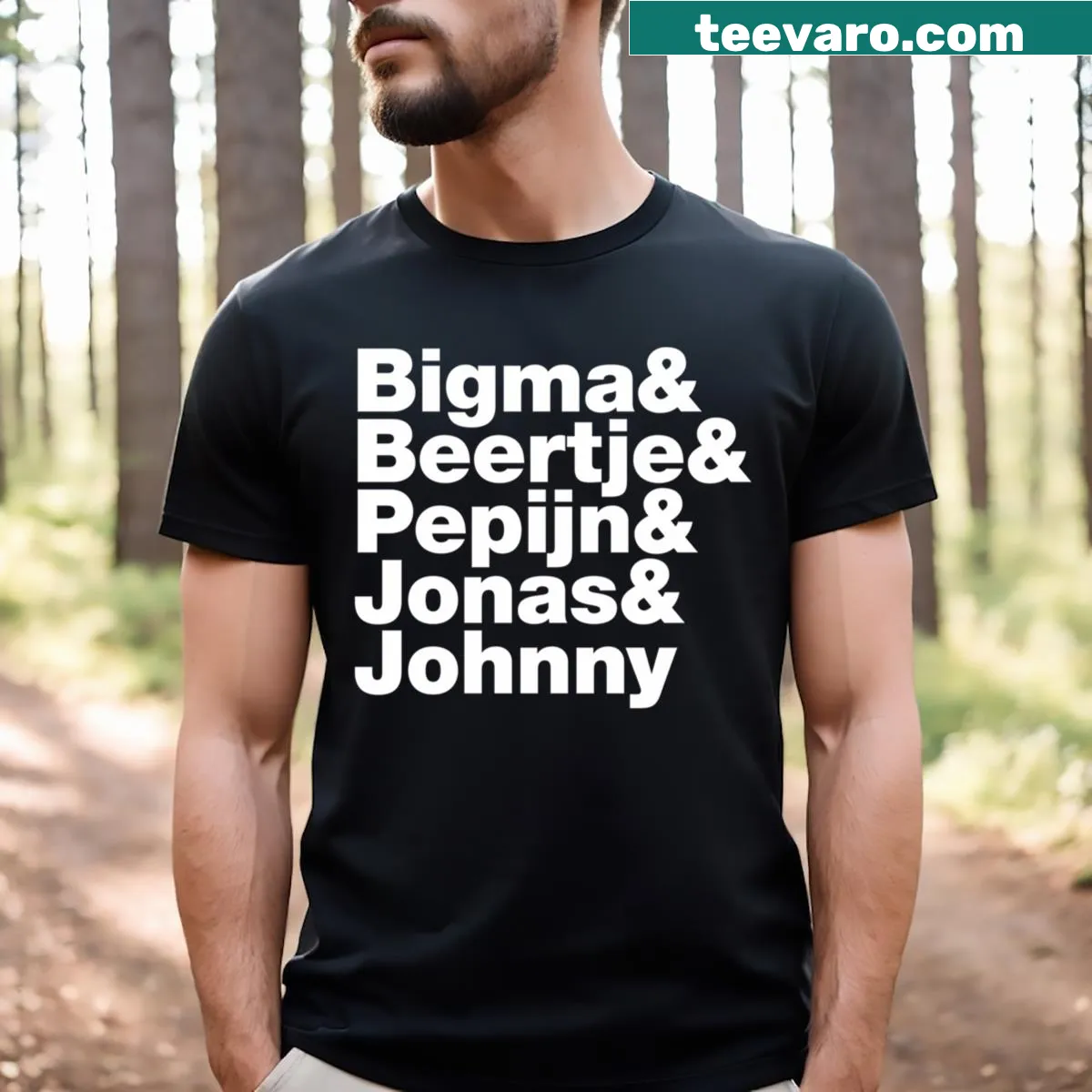 Illustration of Bigma Beertje Pepijn Jonas Johnny on a craft-themed t-shirt. — on a men's t-shirt