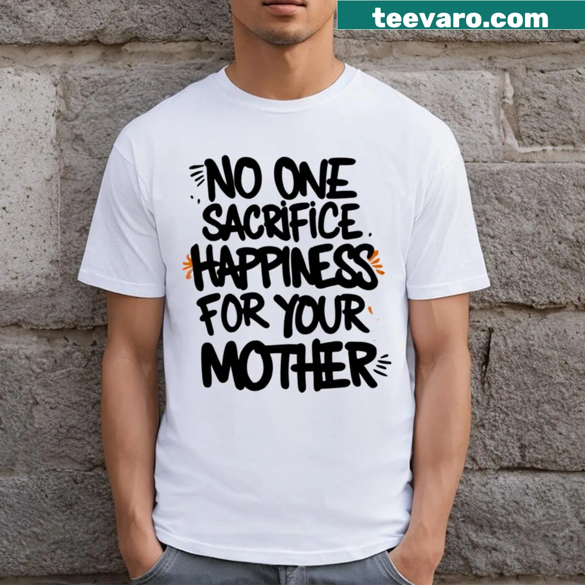 Typographic design with the phrase about happiness for mothers — on a men's t-shirt