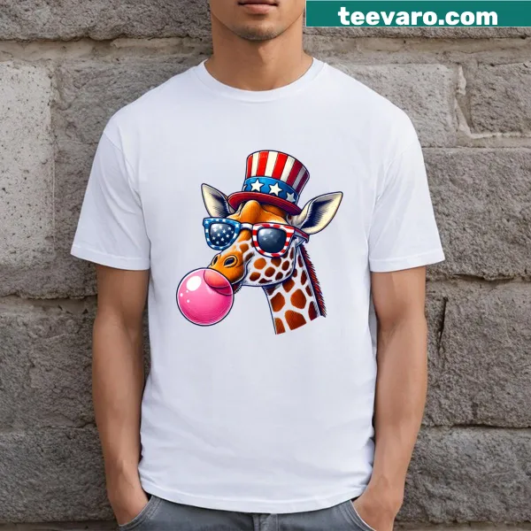 Quirky giraffe illustration T-shirt with patriotic elements
