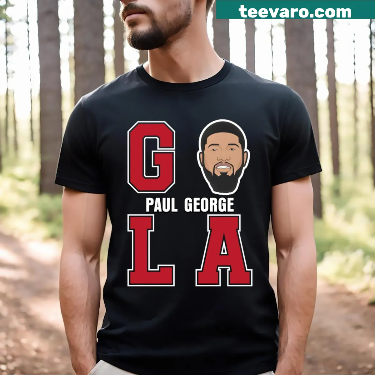 Motivational T-shirt with 'Go La' inspired by Paul George — on a men's t-shirt