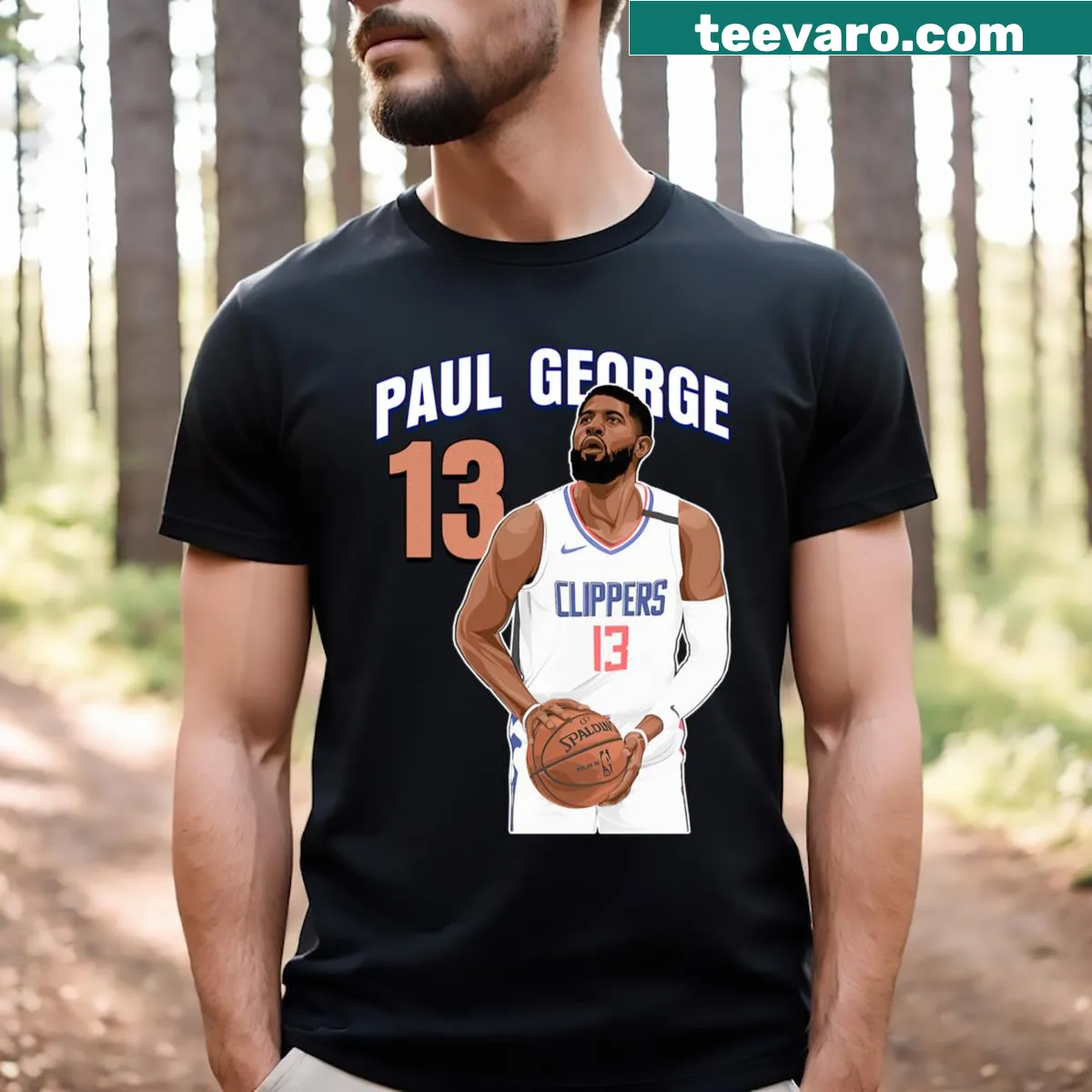 T-shirt featuring Paul George's iconic number 13 — on a men's t-shirt
