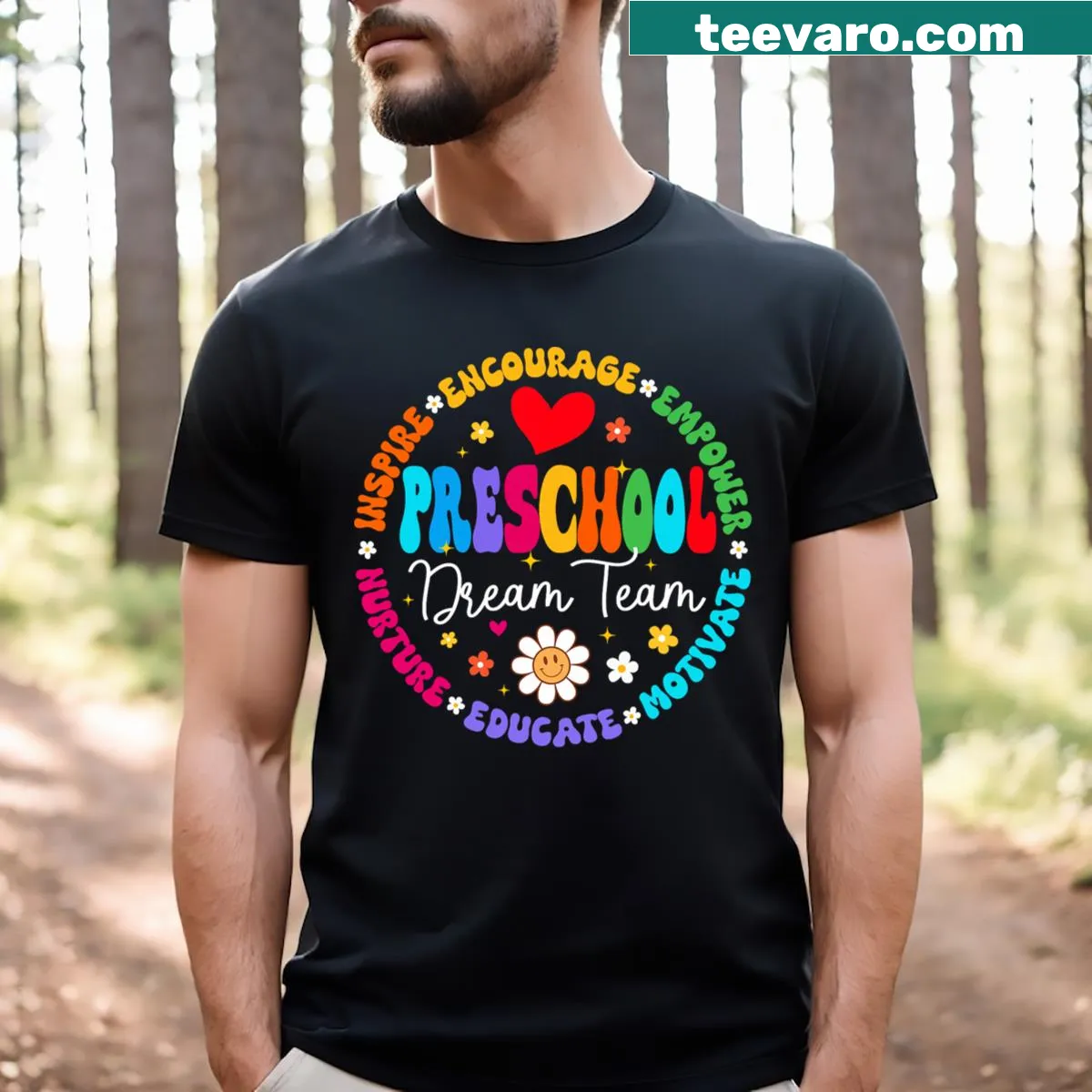 Teacher T-shirt celebrating back to school and preschool students — on a men's t-shirt