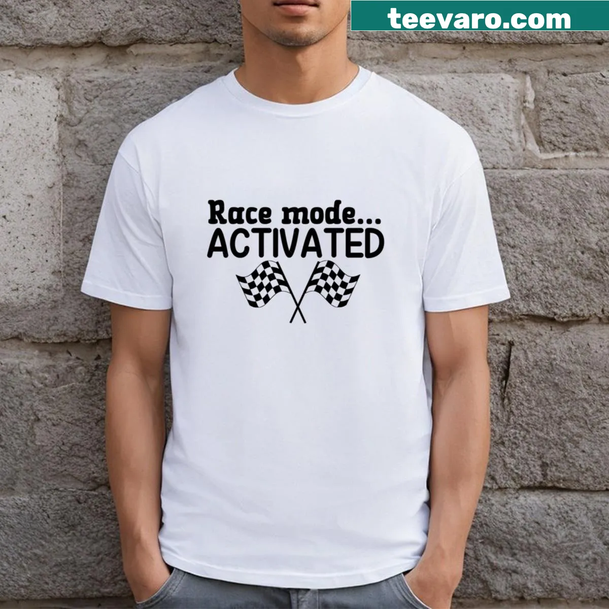 Bold T-shirt with 'Race Mode Activated' graphic — on a men's t-shirt