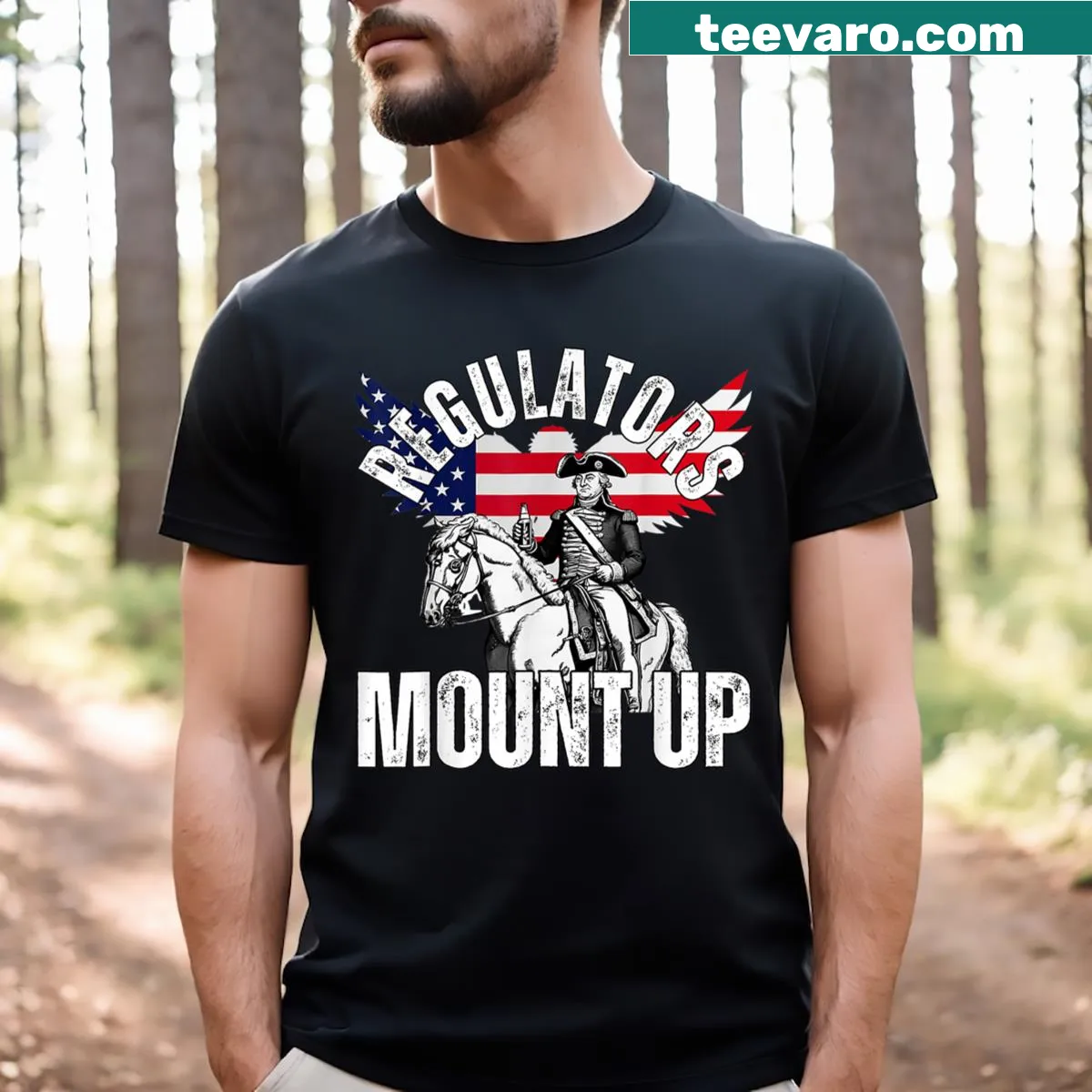 Funny Fourth of July T-shirt with eagle and 'Regulators' text — on a men's t-shirt
