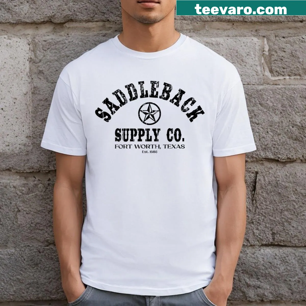 Lone Star logo T-shirt from Saddleback Supply — on a men's t-shirt