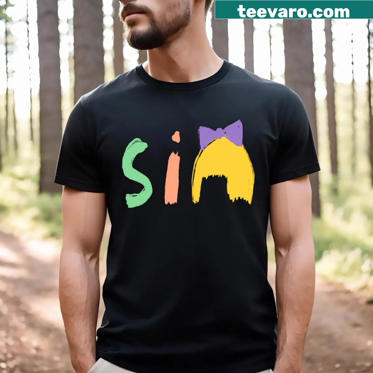 Stylish t-shirt celebrating Sia Furler with unique typography — on a men's t-shirt