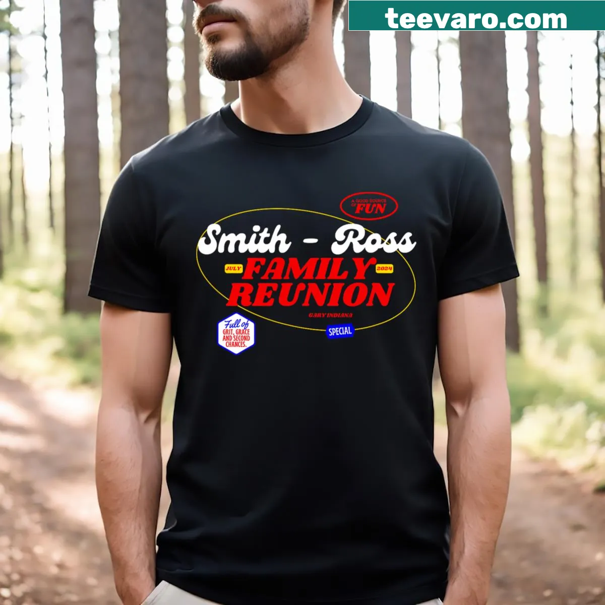 T-shirt celebrating the Smith Ross family reunion — on a men's t-shirt