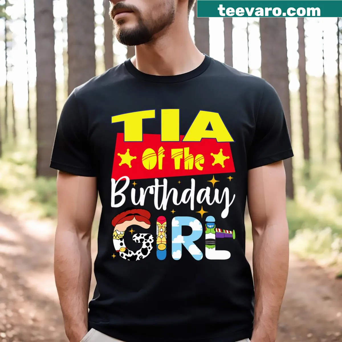 T-shirt celebrating Tia of the birthday girl with playful text — on a men's t-shirt