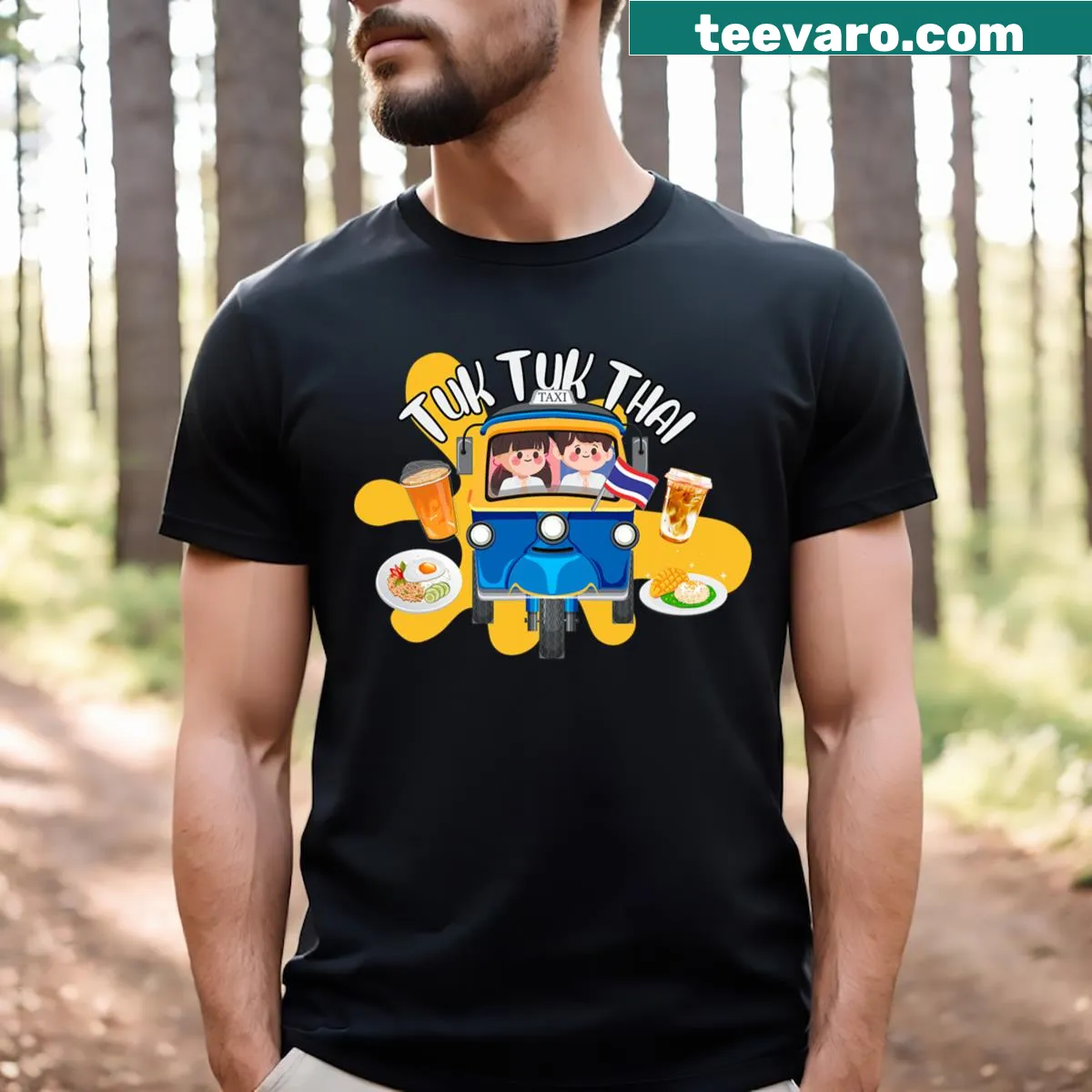 T-shirt featuring a charming tuk tuk graphic representing Thai culture — on a men's t-shirt