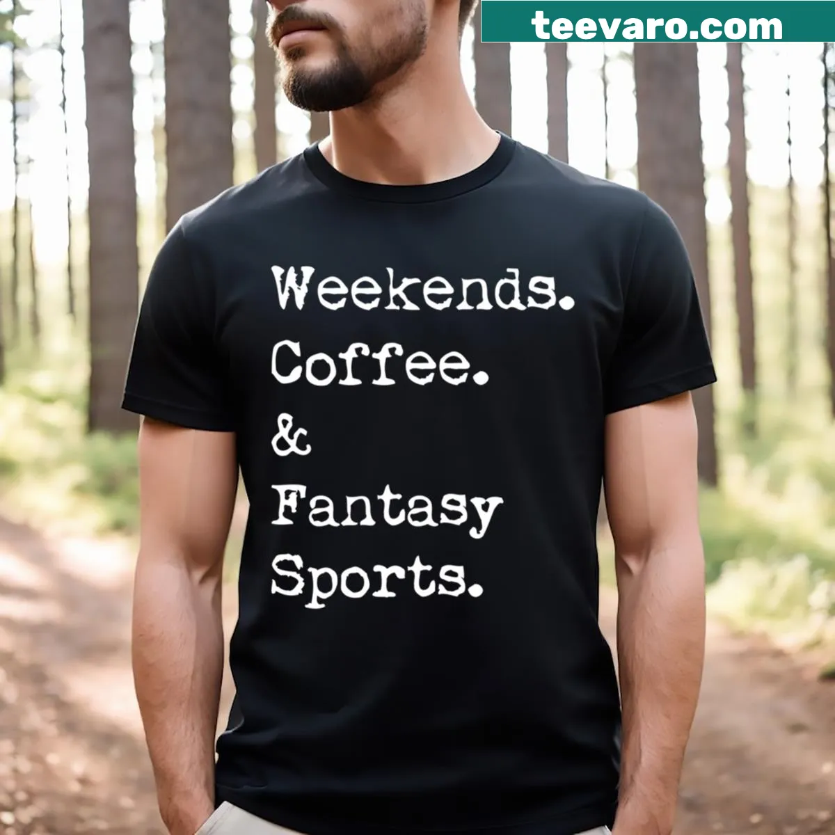Funny fantasy sports t-shirt featuring coffee and fantasy themes — on a men's t-shirt