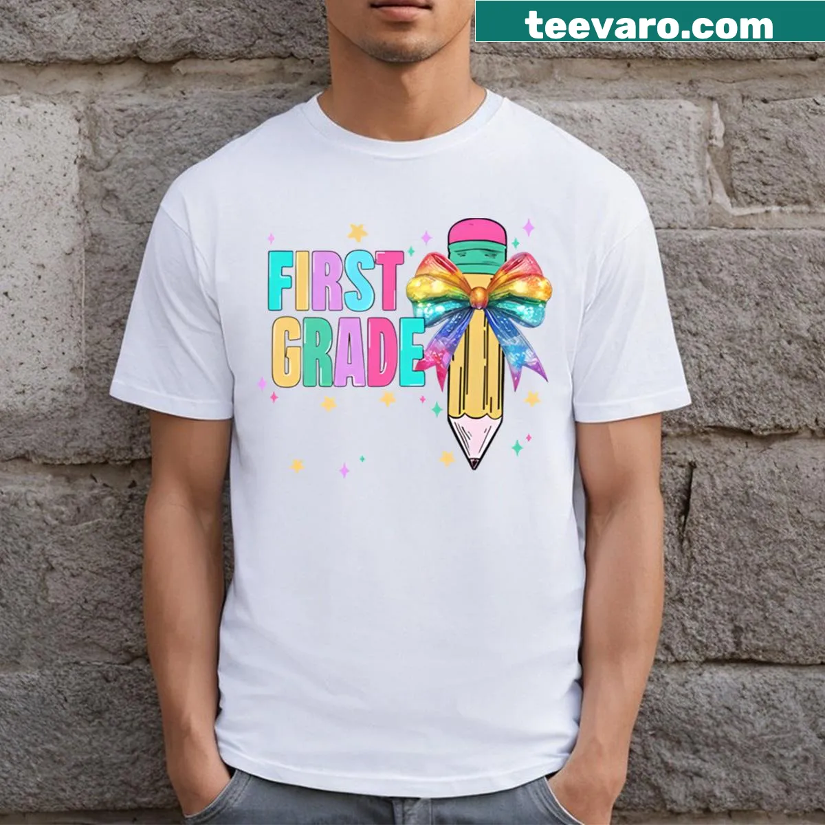 First Grade T-shirt for girls with playful design — on a men's t-shirt