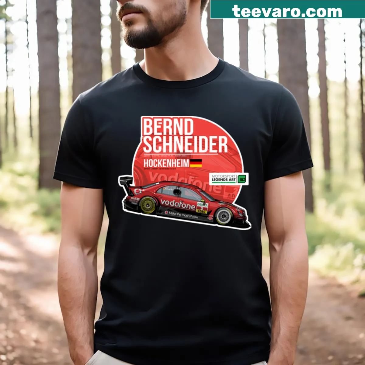 T-shirt featuring Bernd Schneider and Hockenheim race design — on a men's t-shirt