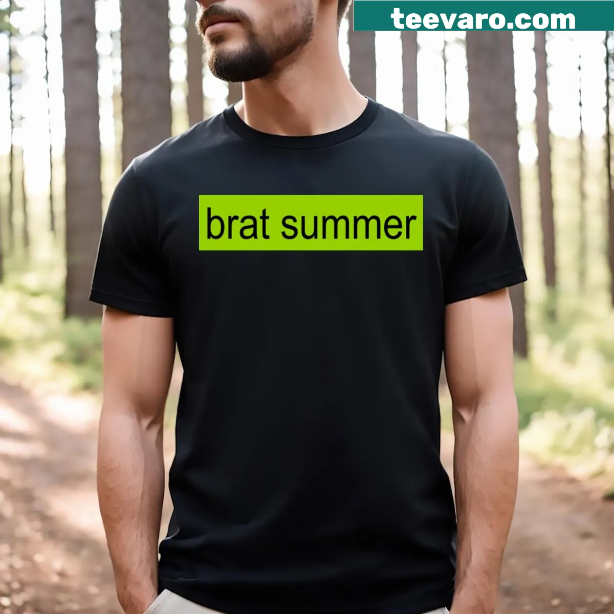 Charli XCX Brat Summer album cover banner T-shirt — on a men's t-shirt