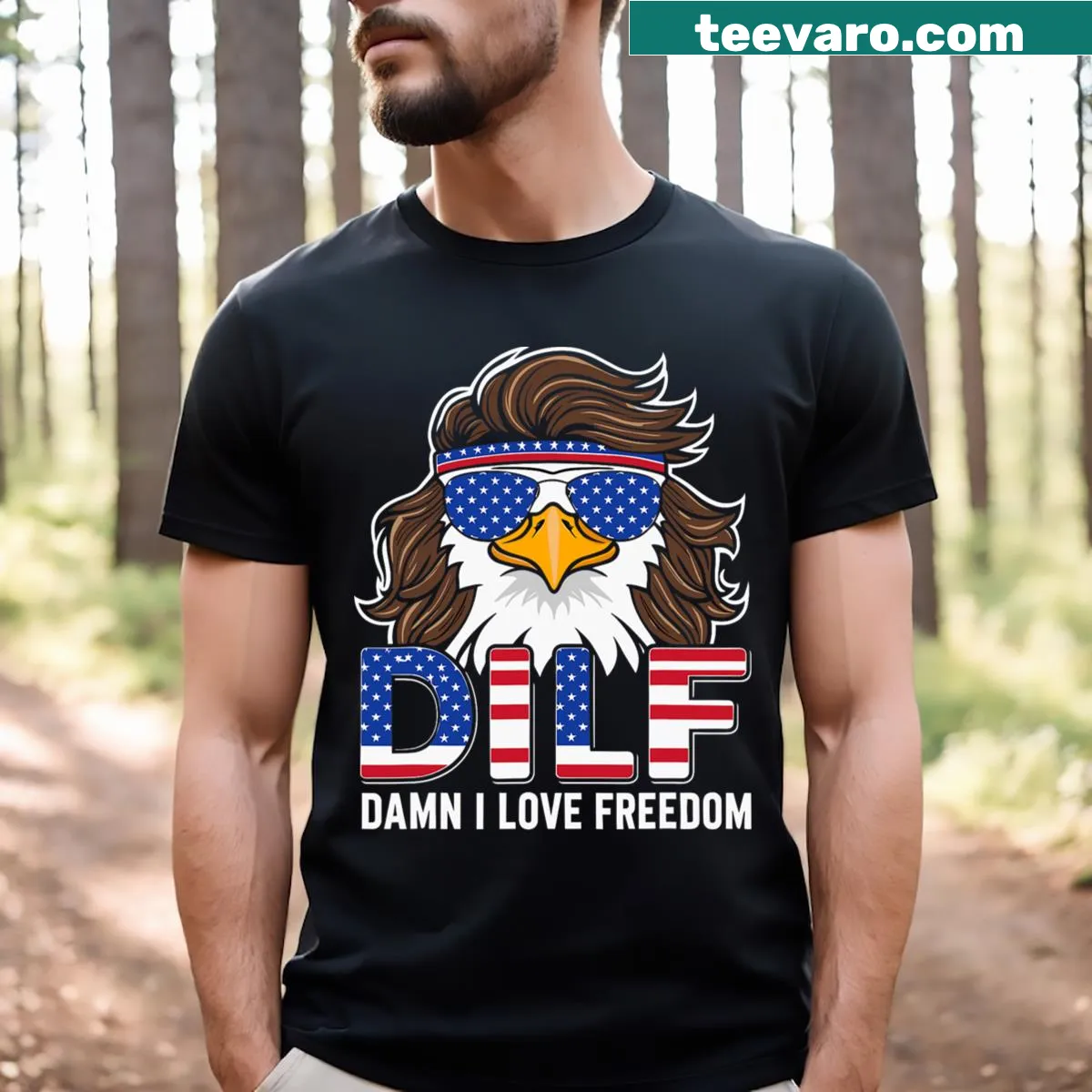 Funny patriotic T-shirt featuring an eagle and humorous text — on a men's t-shirt
