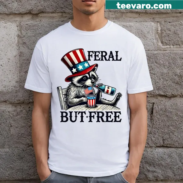 Patriotic raccoon graphic T-shirt for Fourth of July