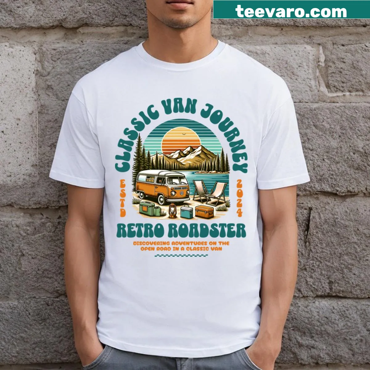 Funny camping graphic with nature elements and humorous text — on a men's t-shirt