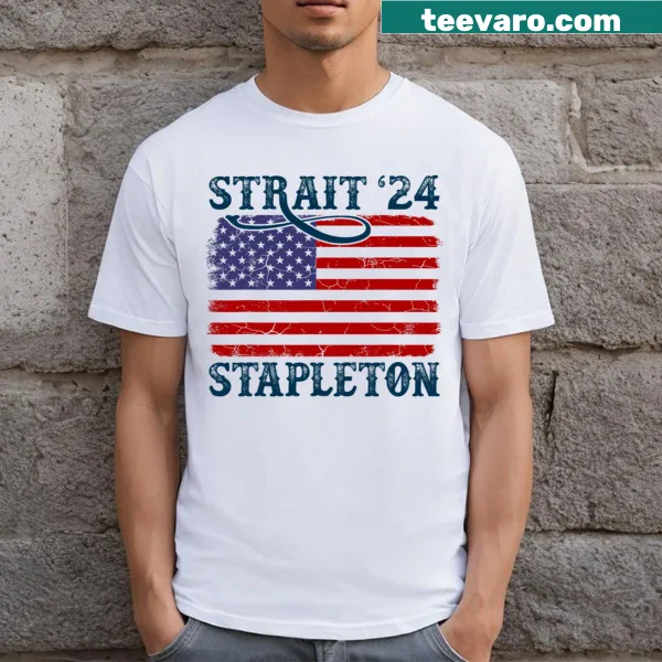 Vintage-style concert shirt with American flag and 2024 text