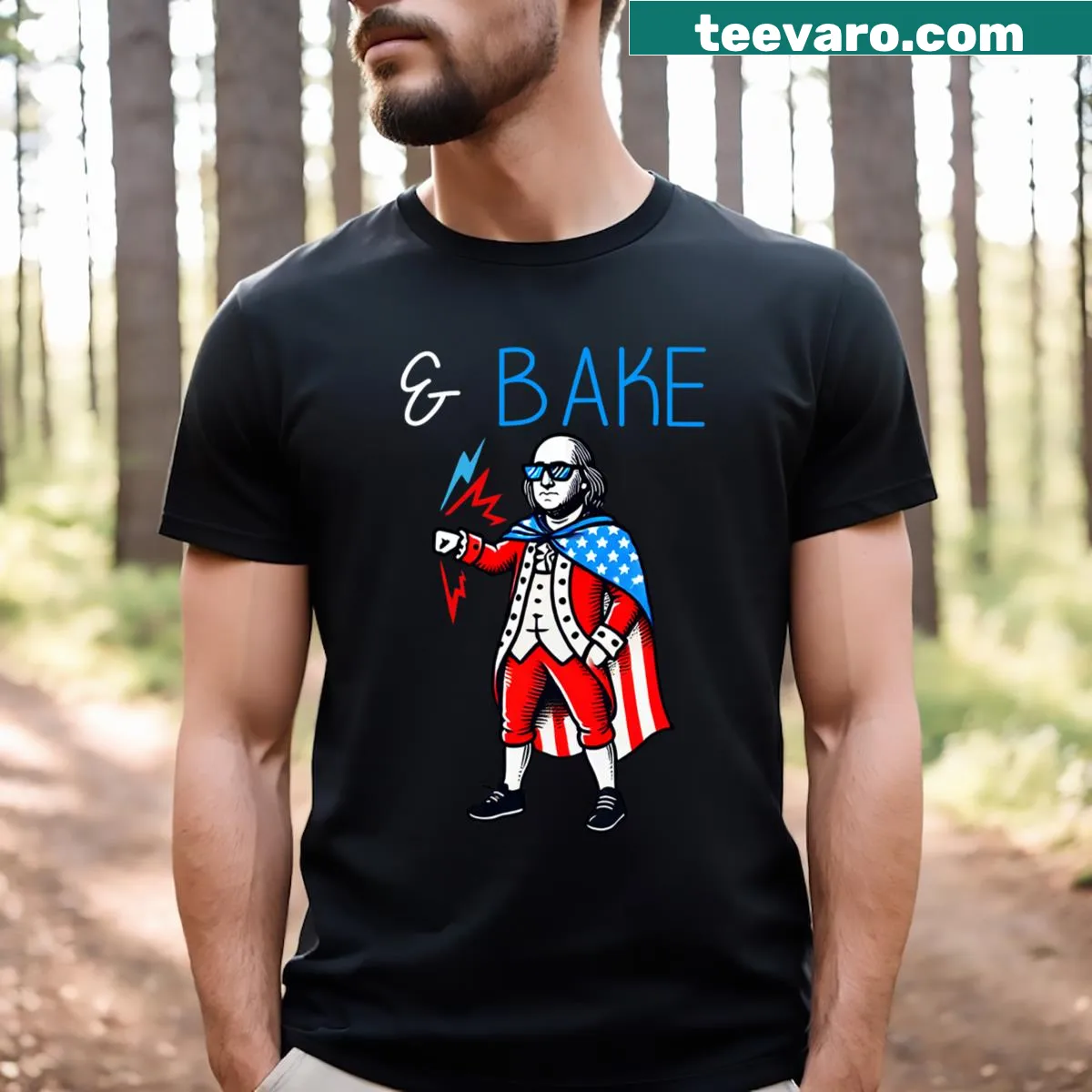 Couple matching t-shirt featuring 'Shake And Bake' for July 4th. — on a men's t-shirt