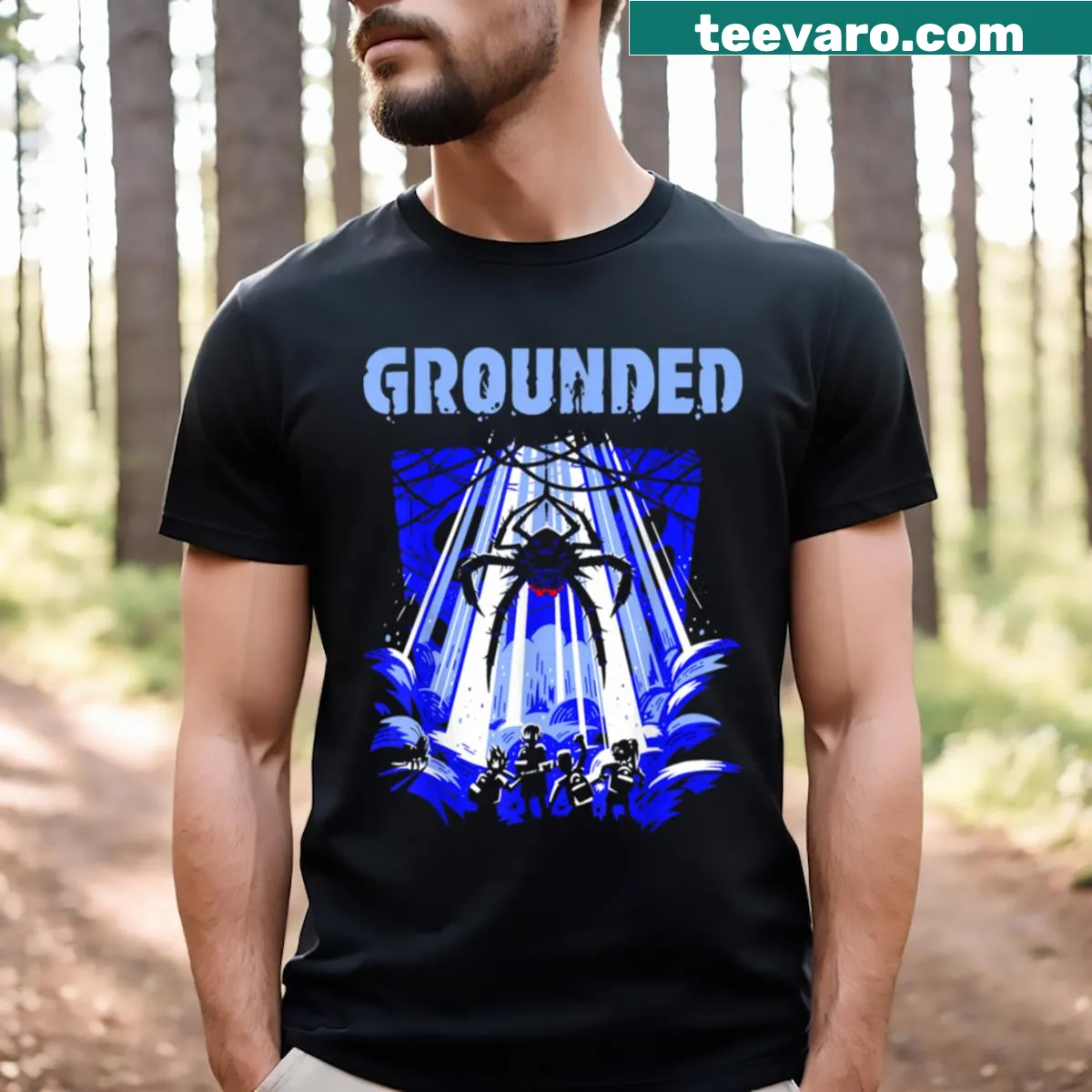 Illustrated Grounded video game graphic T-shirt — on a men's t-shirt