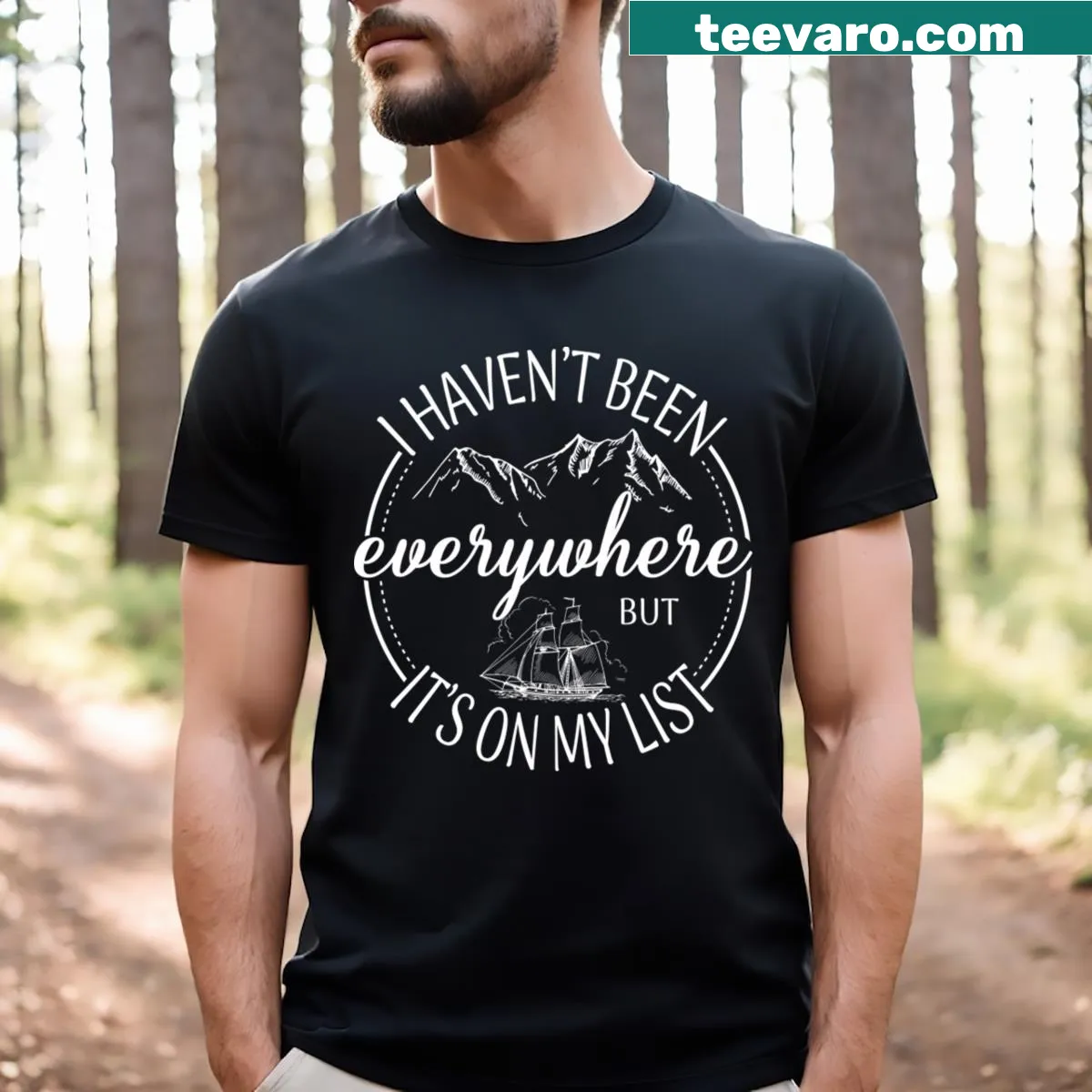 Inspirational travel T-shirt with a wanderlust message. — on a men's t-shirt