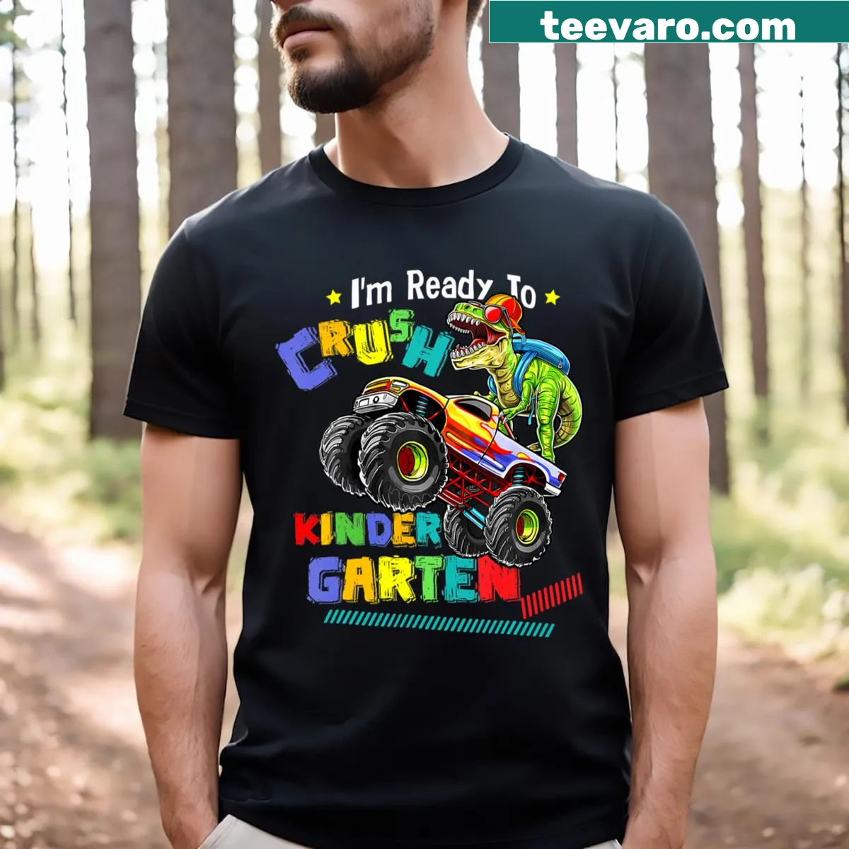 Dinosaur graphic for a fun back-to-school kids T-shirt — on a men's t-shirt