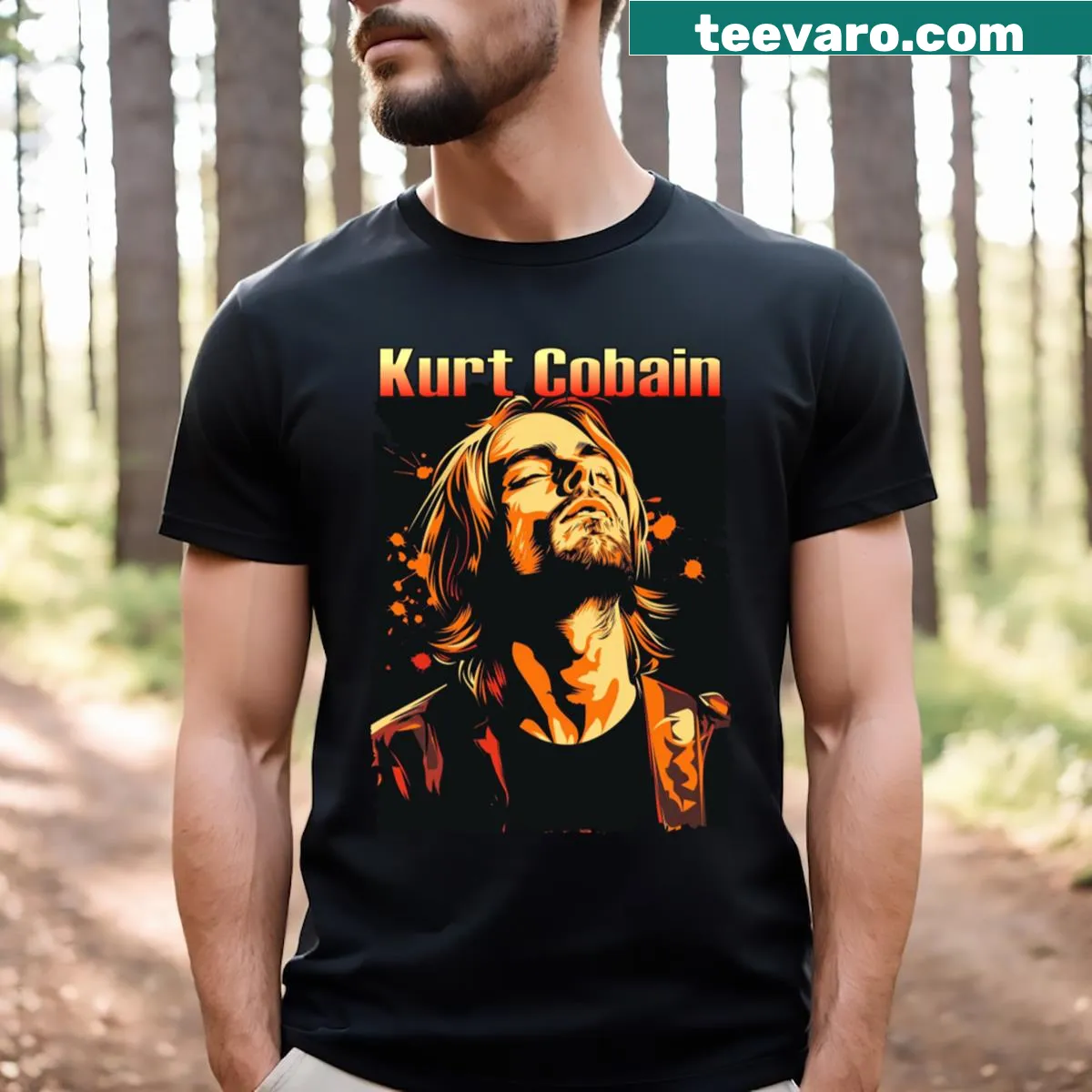 Kurt Cobain tribute graphic T-shirt — on a men's t-shirt