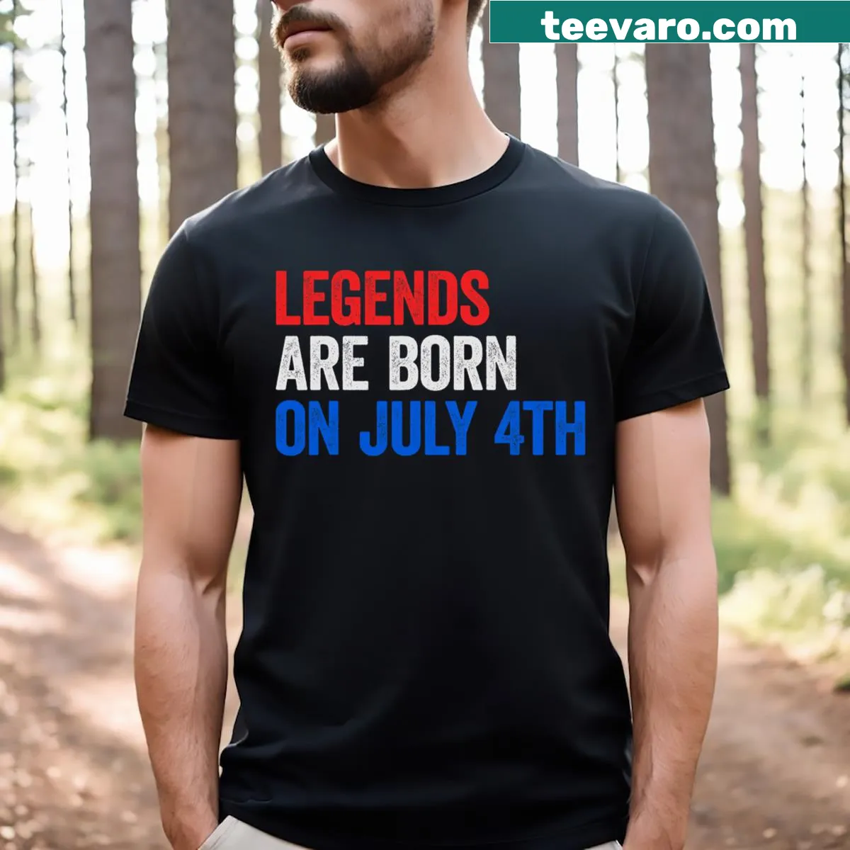 Fourth of July birthday T-shirt with the phrase 'Legends Are Born On July 4th' — on a men's t-shirt