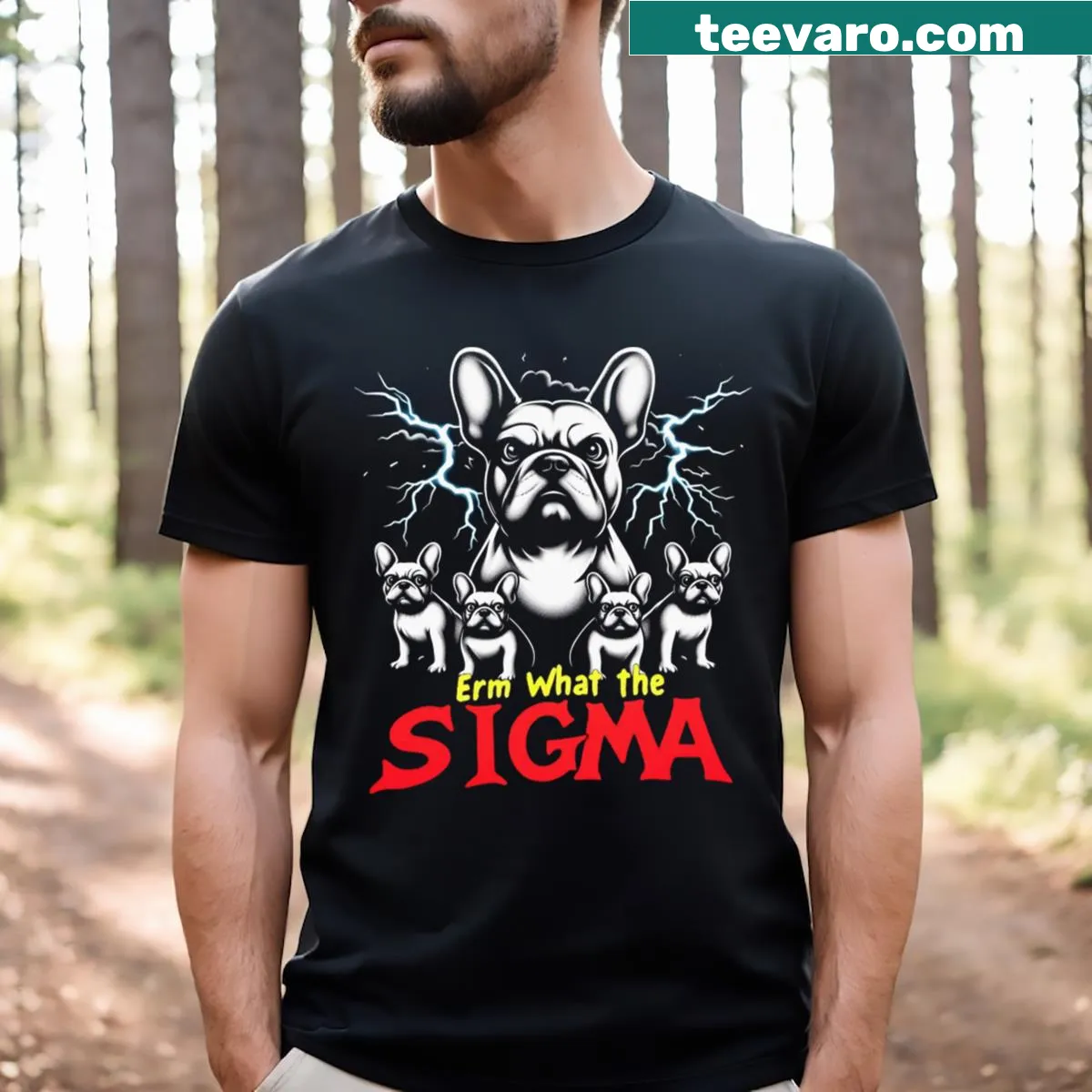 Humorous t-shirt with an ironic quote for French Bulldog fans — on a men's t-shirt