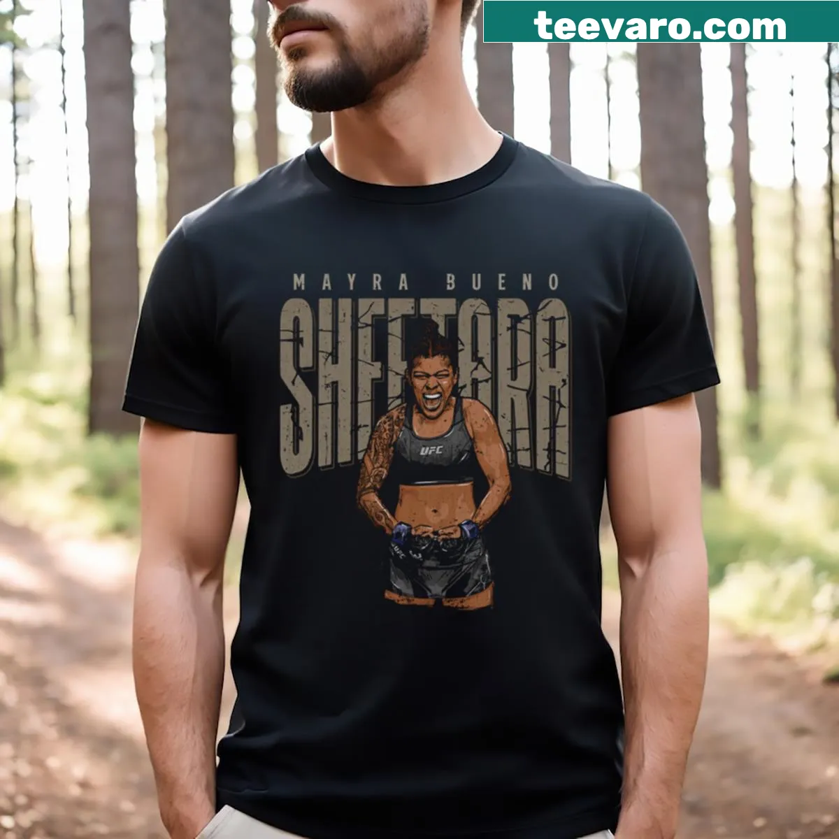 Dynamic graphic T-shirt featuring Mayra Bueno Silva and her nickname Sheetara — on a men's t-shirt