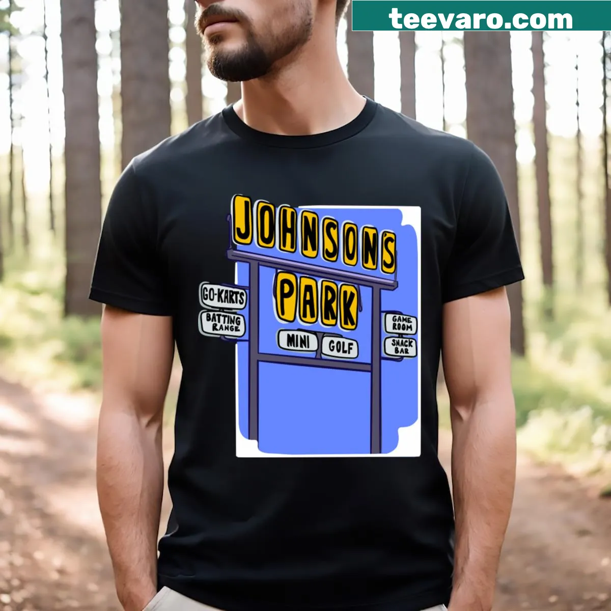 Illustrated T-shirt showcasing Johnson's Park in Milwaukee. — on a men's t-shirt