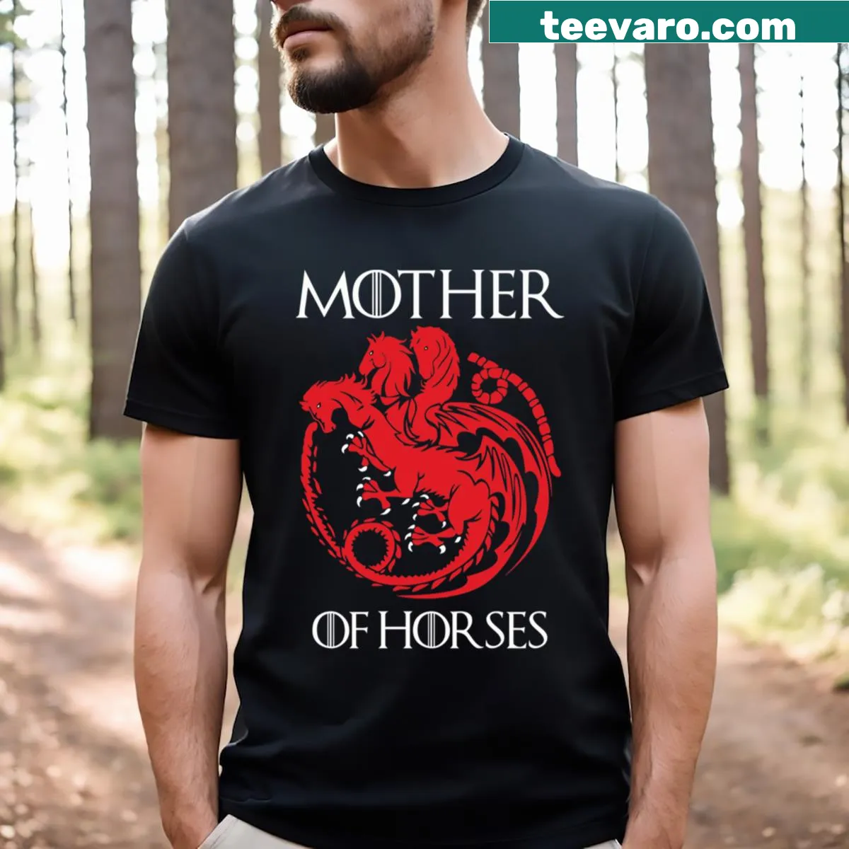 T-shirt celebrating the bond between a mother and her horses. — on a men's t-shirt