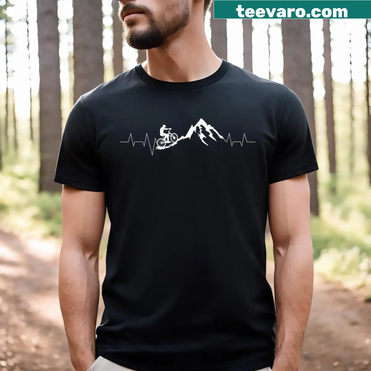 Mountain bike heartbeat illustration on a casual t-shirt — on a men's t-shirt