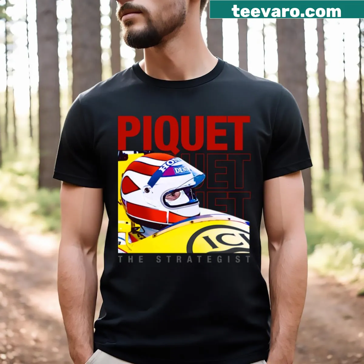 Retro-style t-shirt honoring racing legend Nelson Piquet — on a men's t-shirt