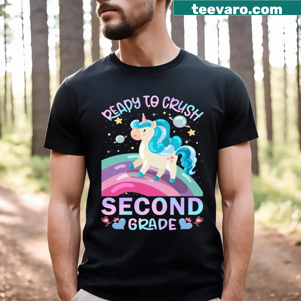 Kids T-shirt for second graders with unicorn graphic and motivational text — on a men's t-shirt
