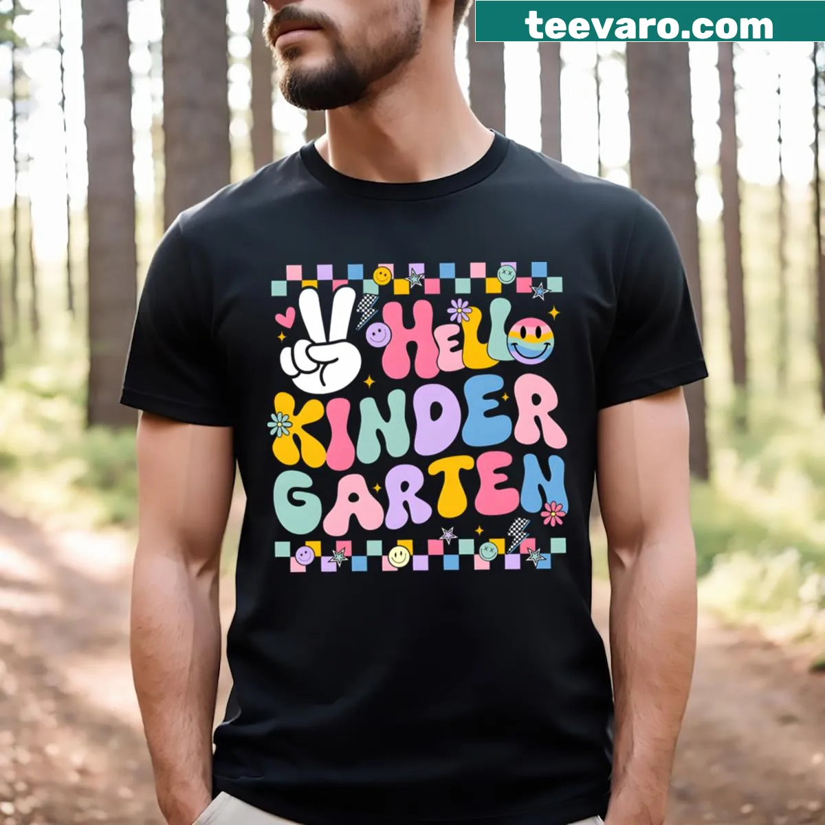Vintage Kindergarten t-shirt celebrating the first day of school — on a men's t-shirt