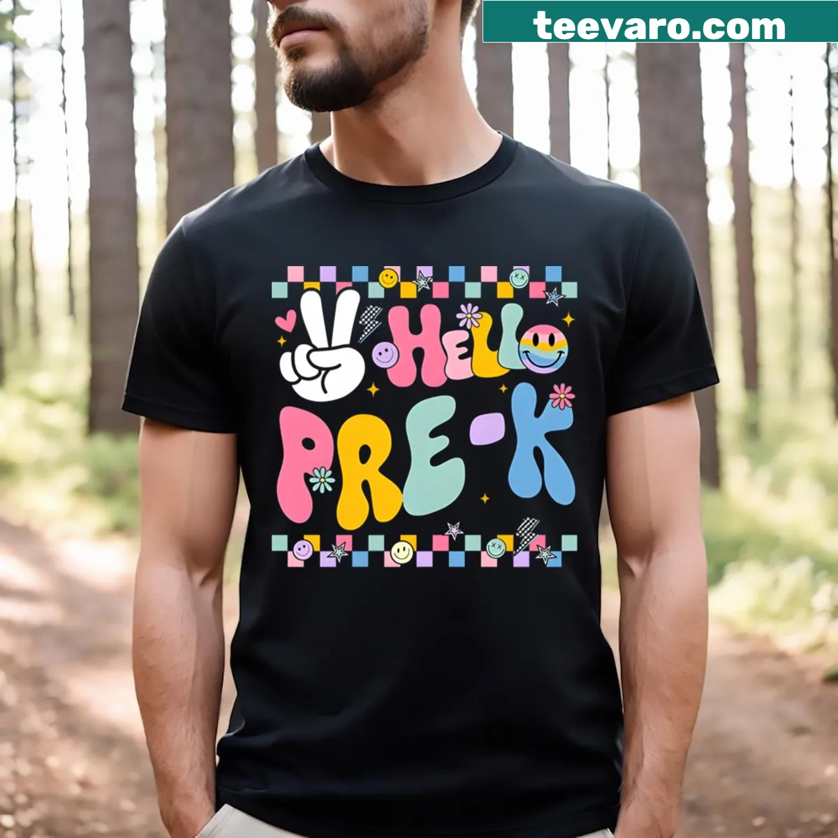Retro Pre K t-shirt celebrating the first day of school — on a men's t-shirt