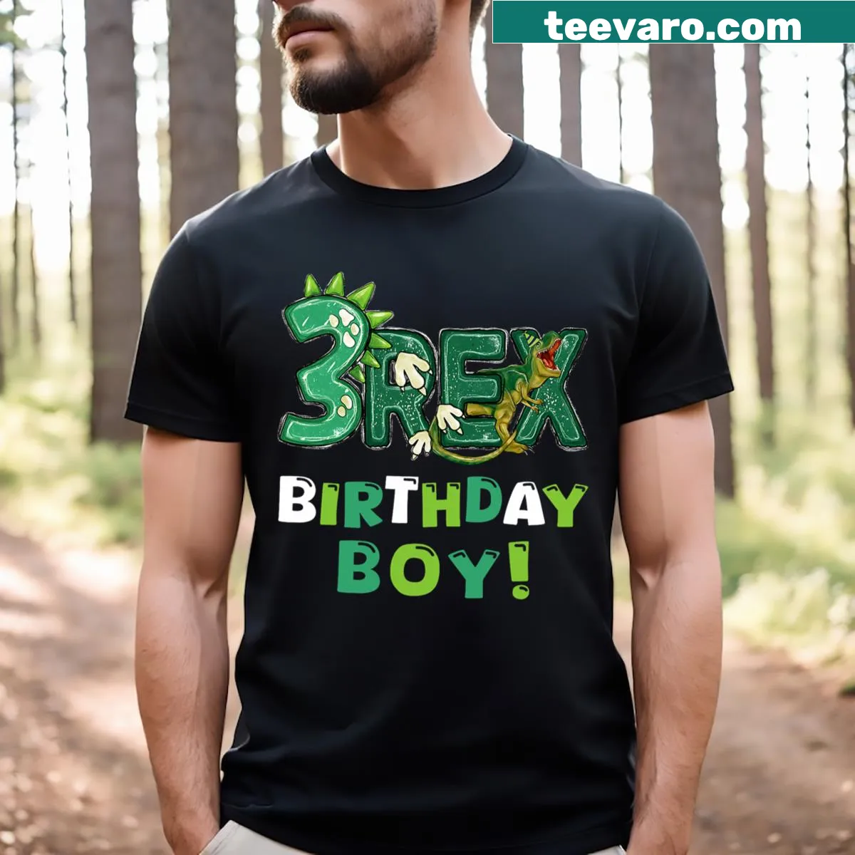 Cute dinosaur birthday graphic on a 3rd birthday T-shirt — on a men's t-shirt