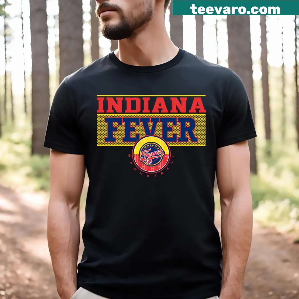 Indiana Fever T-shirt featuring a half court graphic — on a men's t-shirt