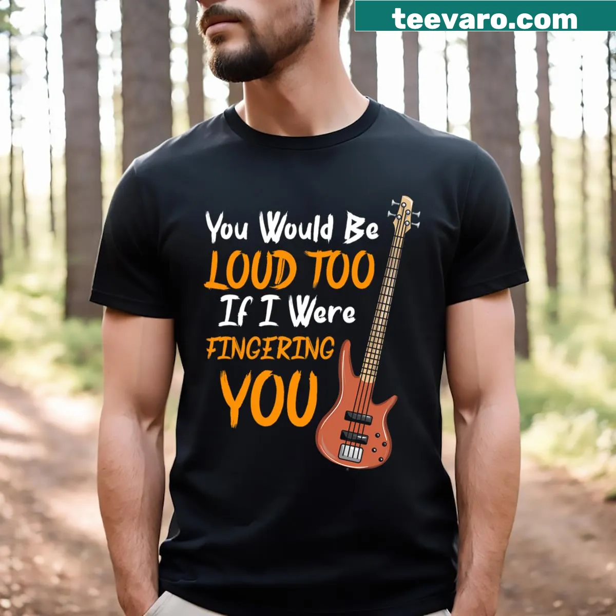 Edgy T-shirt with provocative music-related phrase — on a men's t-shirt