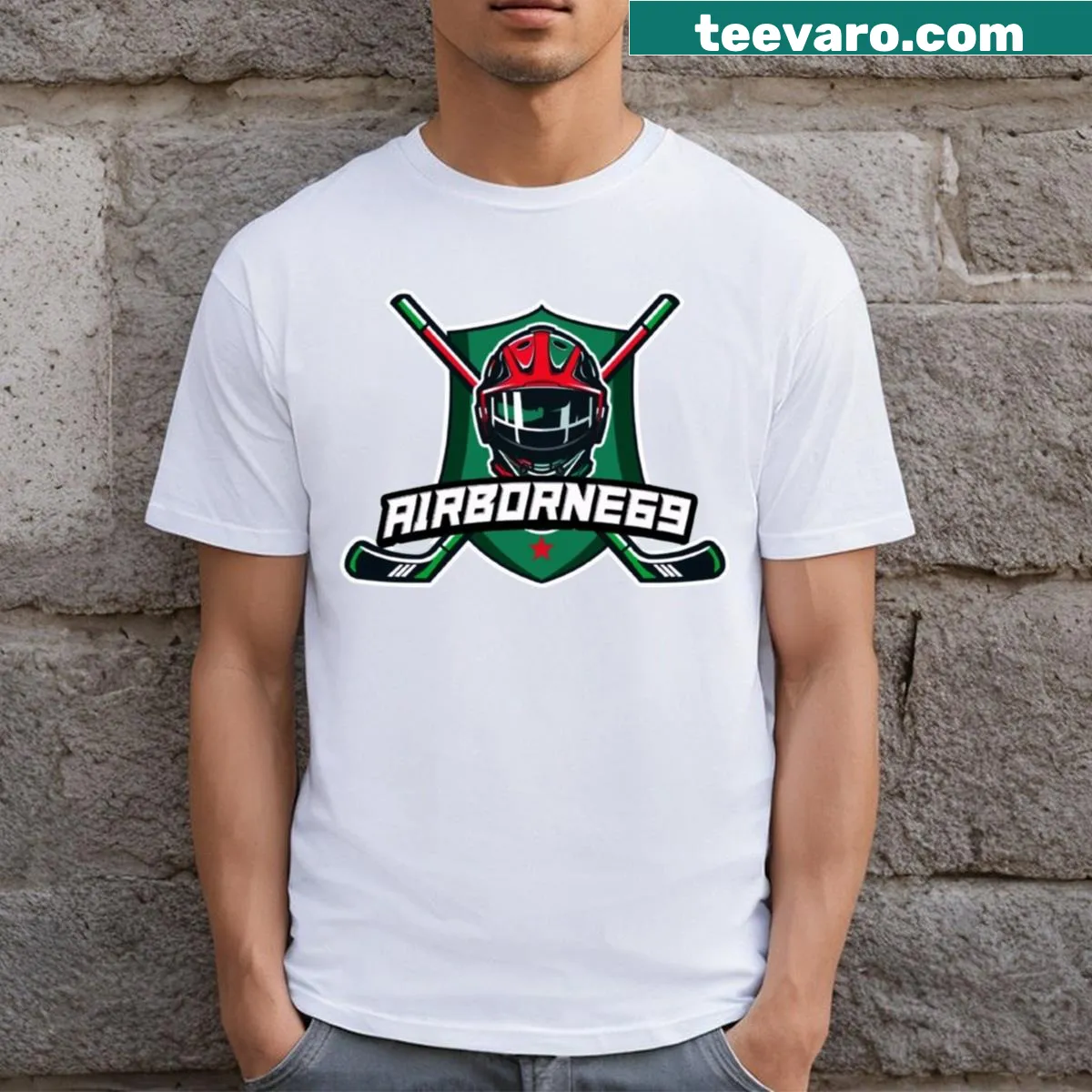 Minimalist A1r 2024 logo t-shirt design — on a men's t-shirt