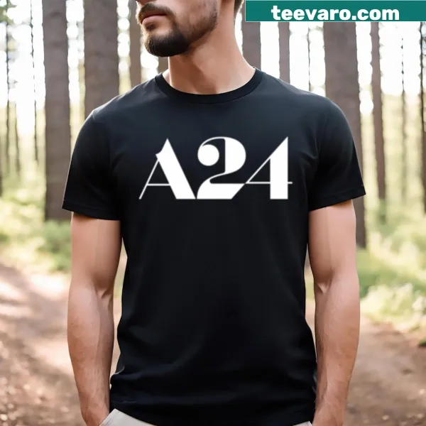 T-shirt with A24 logo in bold white letters