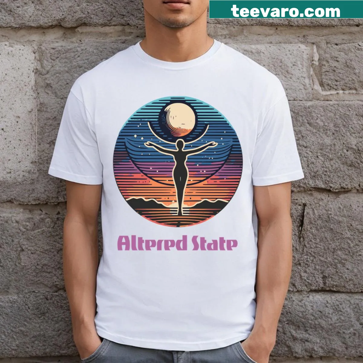 Moon transitioning to sunrise graphic on a T-shirt — on a men's t-shirt